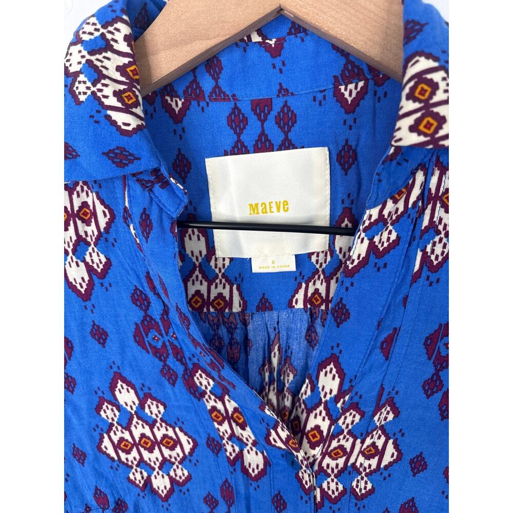 2 FOR $30 | Maeve Woodland Walk Aztec Button Down Top Size 0 Blue Western - Picture 5 of 7